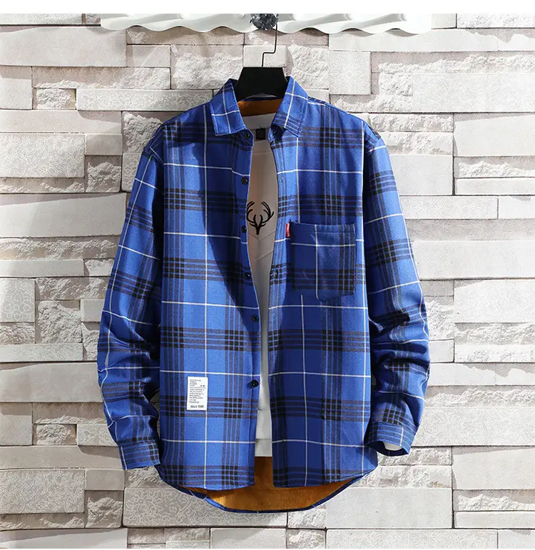 Men Plaid Fleece Shirt Thick Warm Casual Wear — feature 9