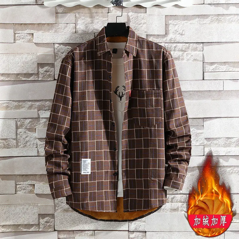 Men Plaid Fleece Shirt Thick Warm Casual Wear - Image 10