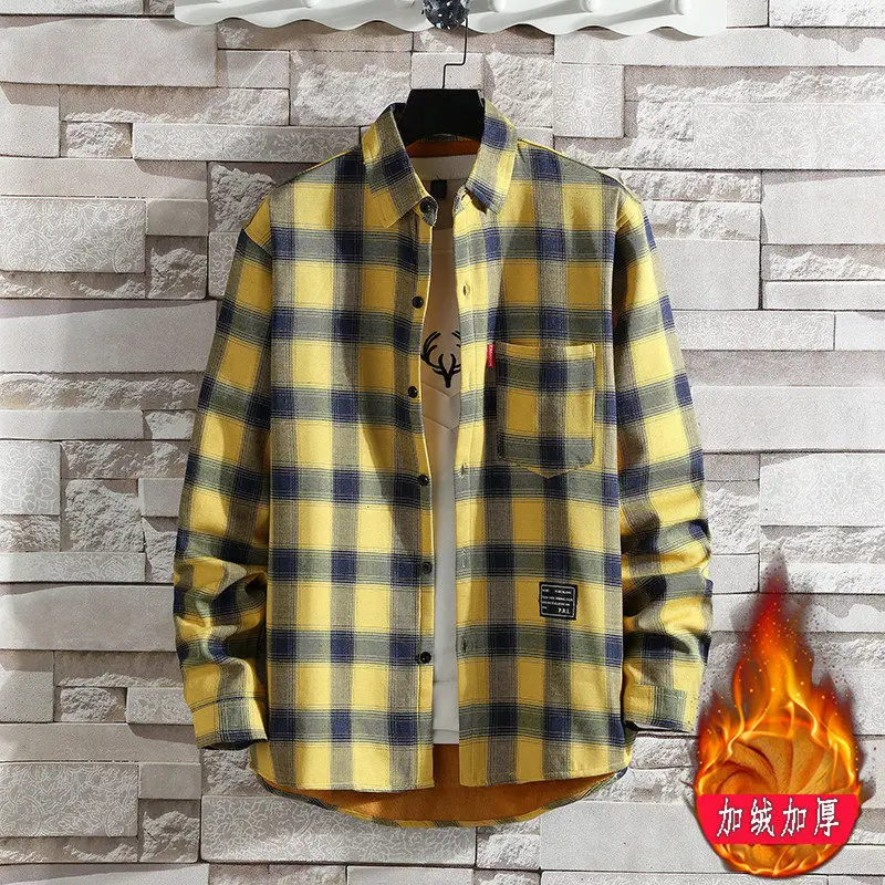 Men Plaid Fleece Shirt Thick Warm Casual Wear - Image 12