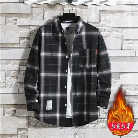 Men Plaid Fleece Shirt Thick Warm Casual Wear - Image 2