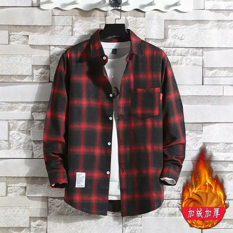 Men Plaid Fleece Shirt Thick Warm Casual Wear - Image 3