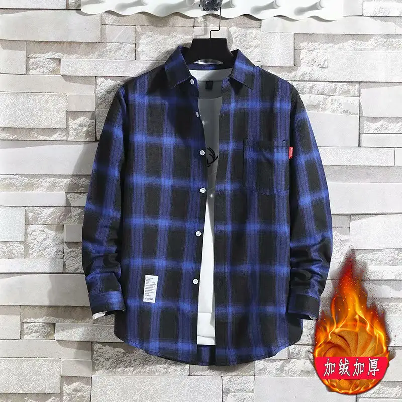 Men Plaid Fleece Shirt Thick Warm Casual Wear - Image 4