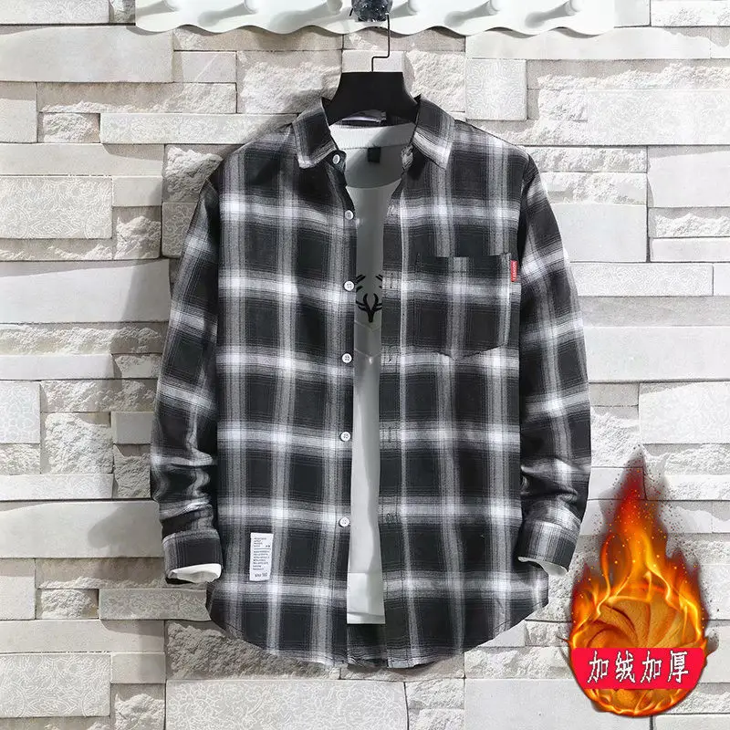 Men Plaid Fleece Shirt Thick Warm Casual Wear - Image 5