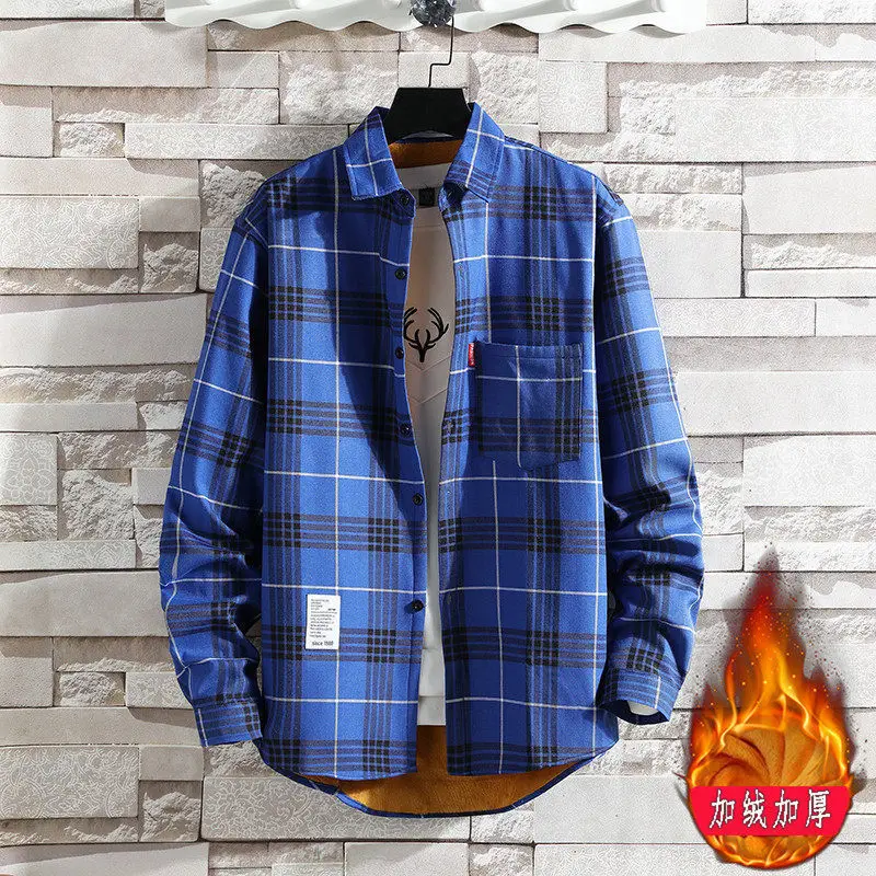 Men Plaid Fleece Shirt Thick Warm Casual Wear - Image 8