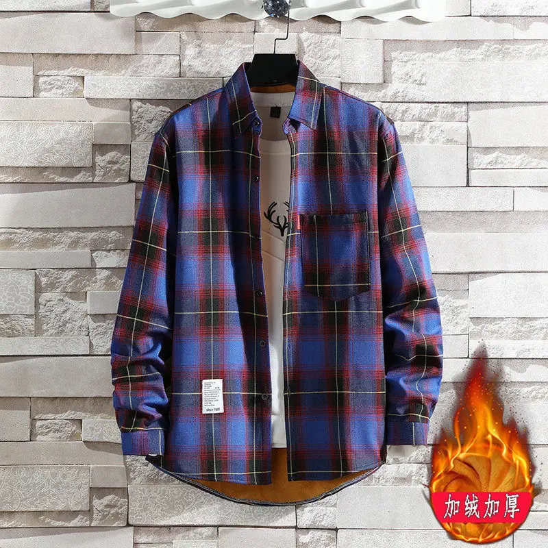 Men Plaid Fleece Shirt Thick Warm Casual Wear - Image 9