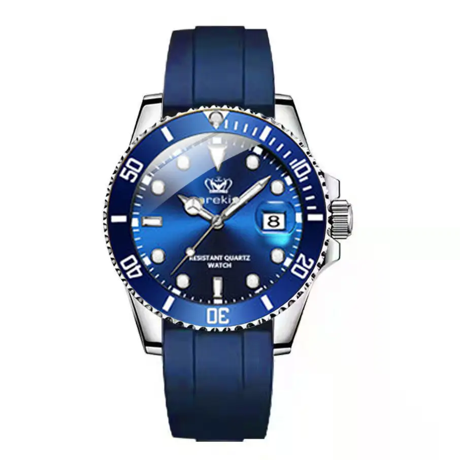 Luminous Green Quartz Men's Watch with Silicone Tape
