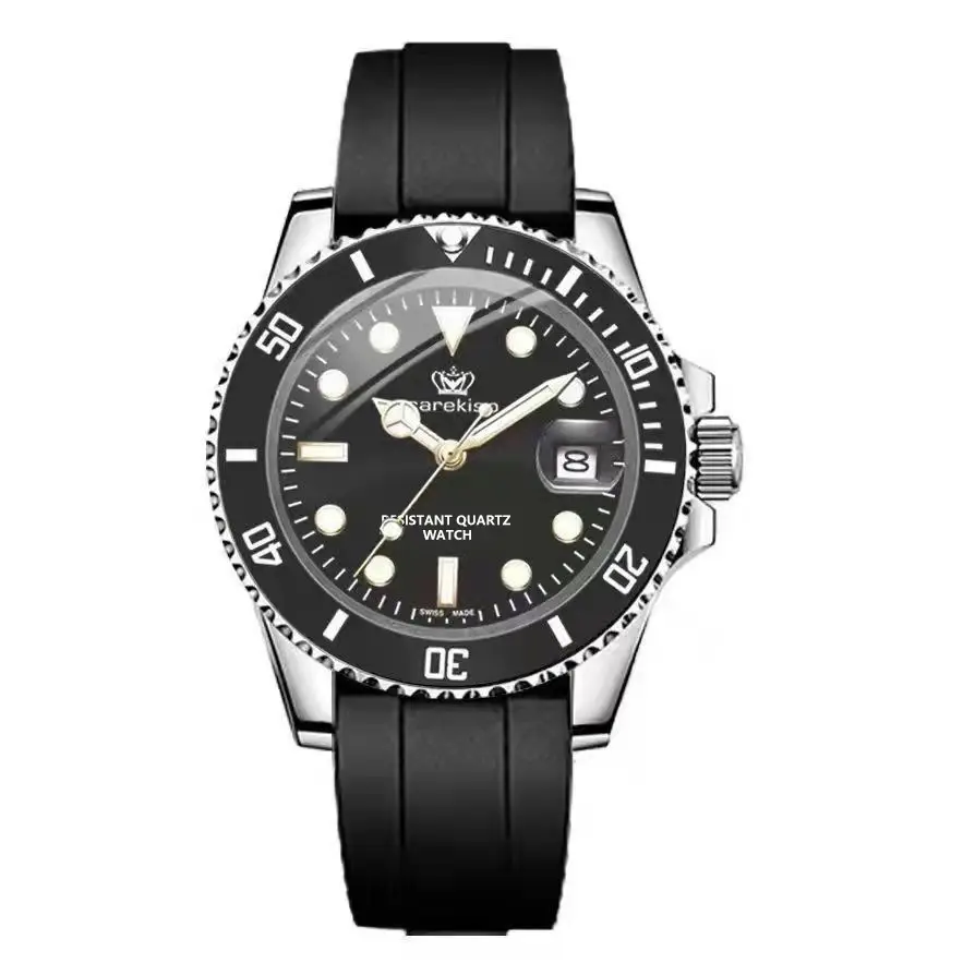 Luminous Green Quartz Men's Watch with Silicone Tape