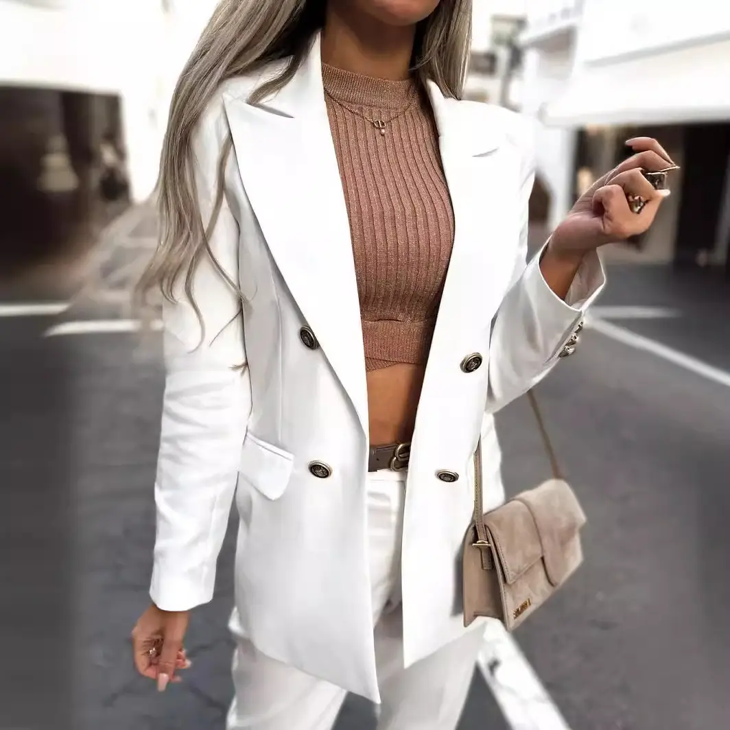 2024 Pink Lapel Double Breasted Suit Jacket for Women - Image 7