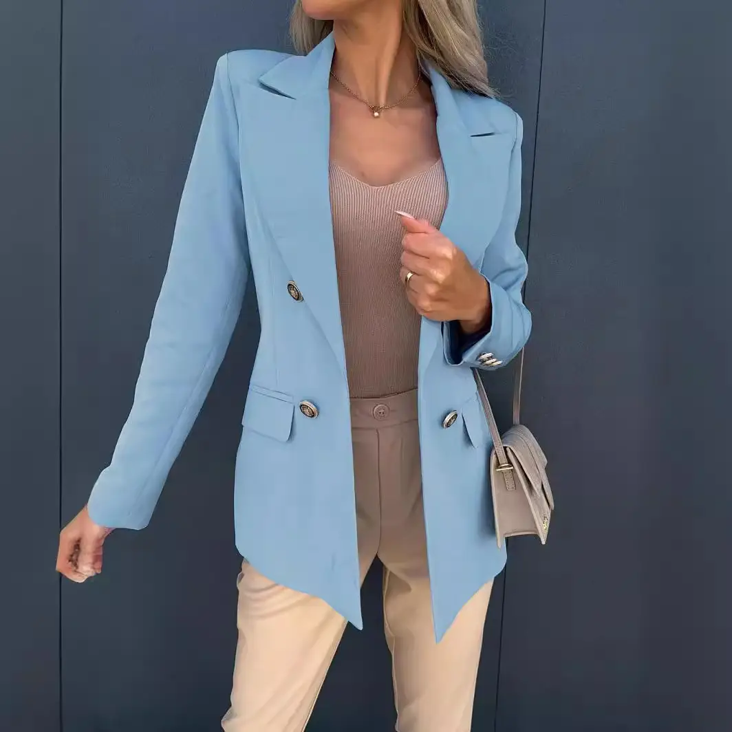 2024 Pink Lapel Double Breasted Suit Jacket for Women - Image 8