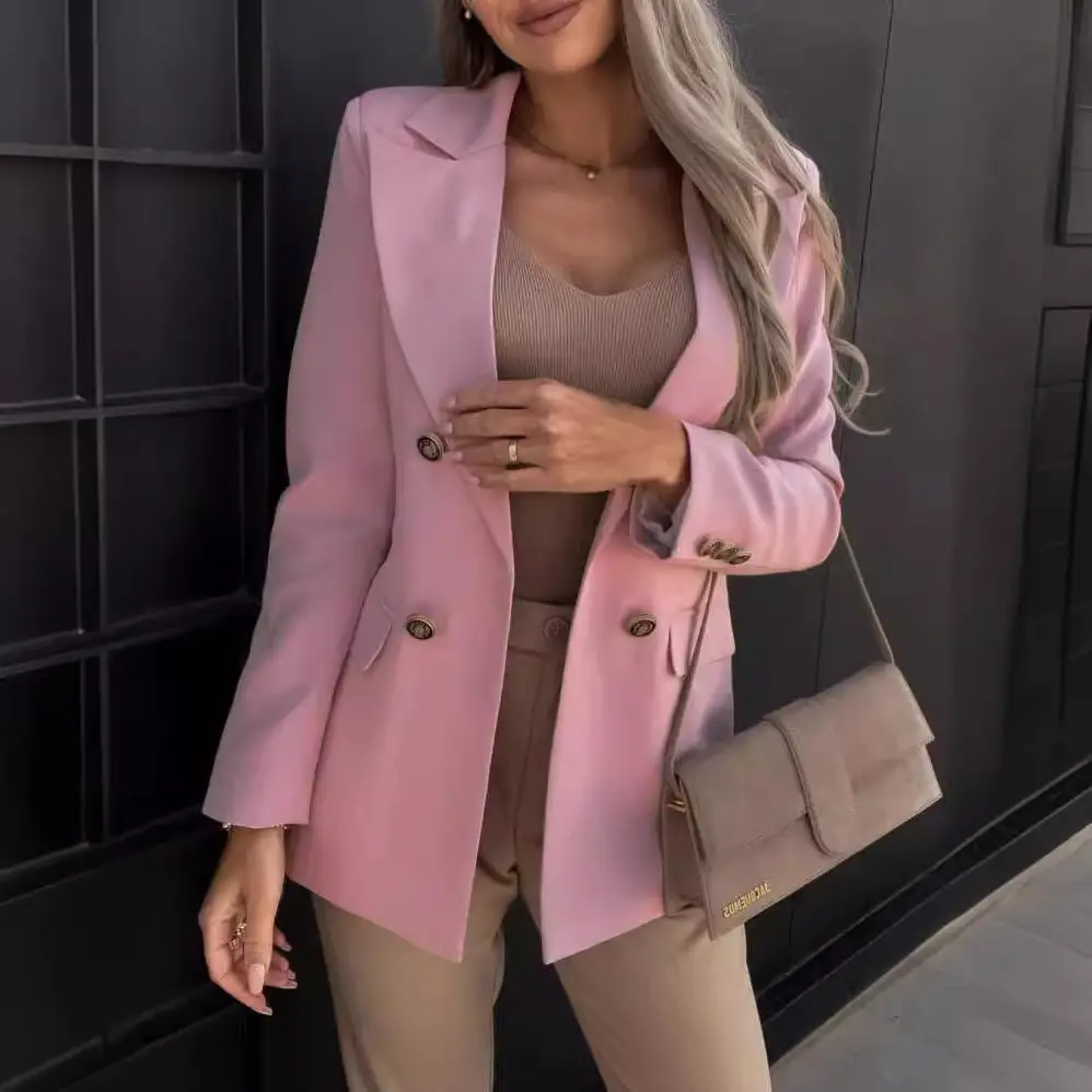 2024 Pink Lapel Double Breasted Suit Jacket for Women - Image 9