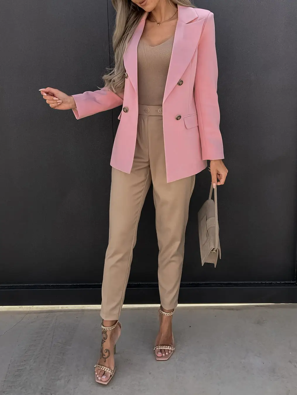 2024 Pink Lapel Double Breasted Suit Jacket for Women — feature 14