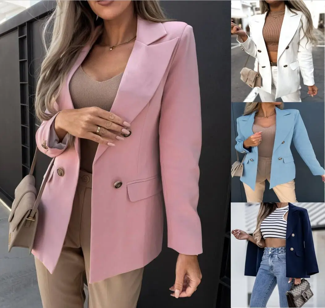 2024 Pink Lapel Double Breasted Suit Jacket for Women — feature 2
