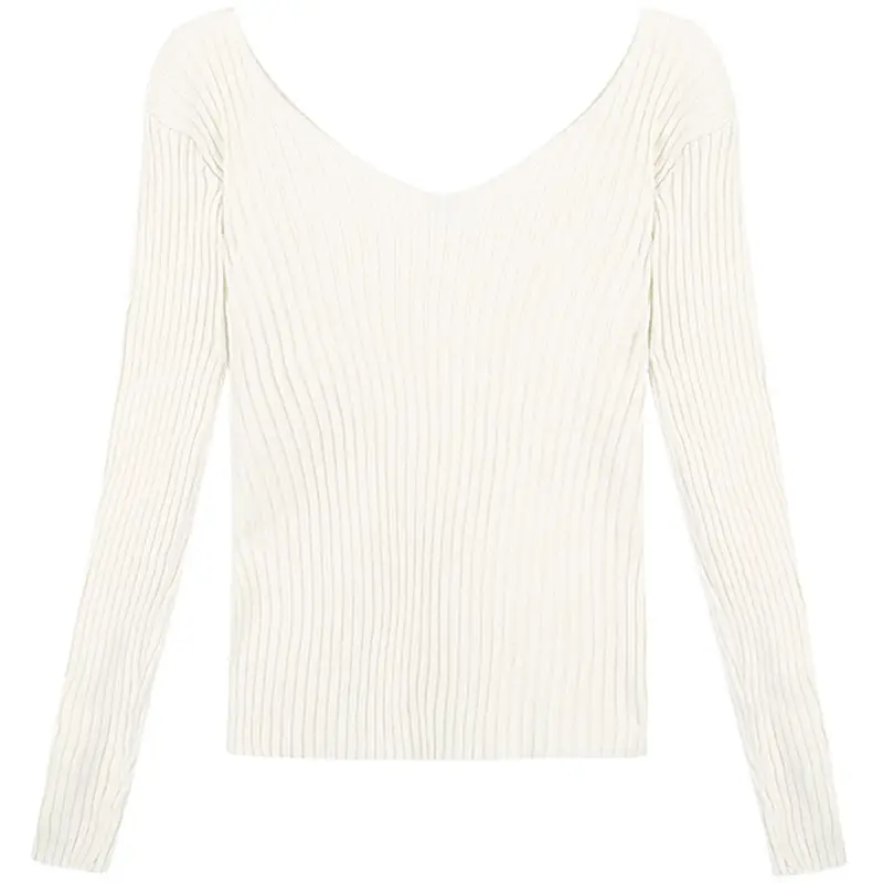 Black V-Neck Knit Sweater for Women Slim Fit - Image 9