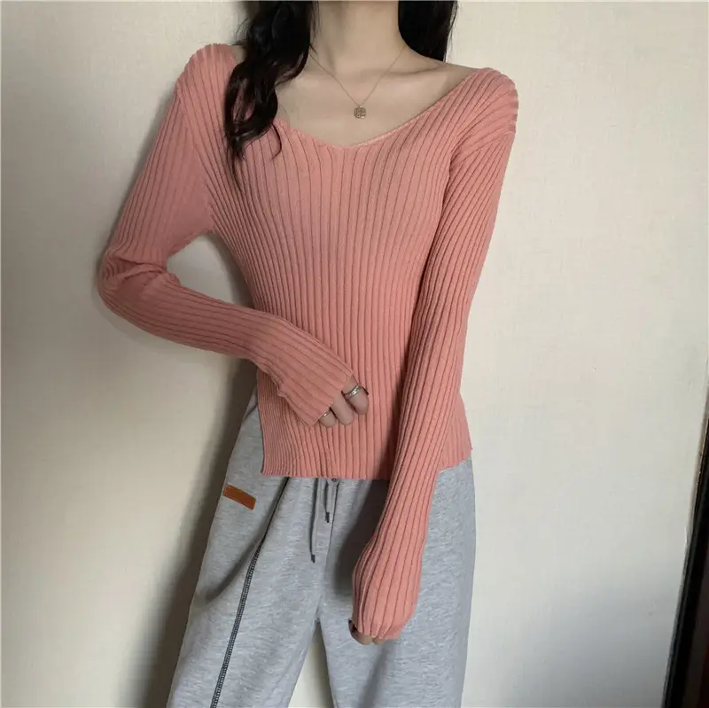 Black V-Neck Knit Sweater for Women Slim Fit — feature 11