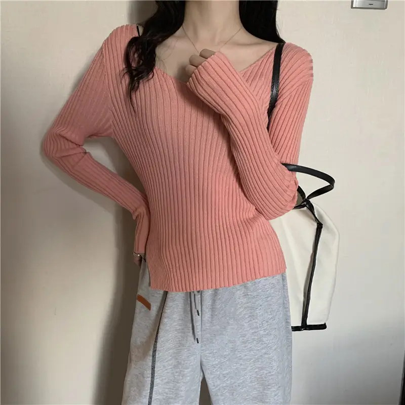 Black V-Neck Knit Sweater for Women Slim Fit — feature 12