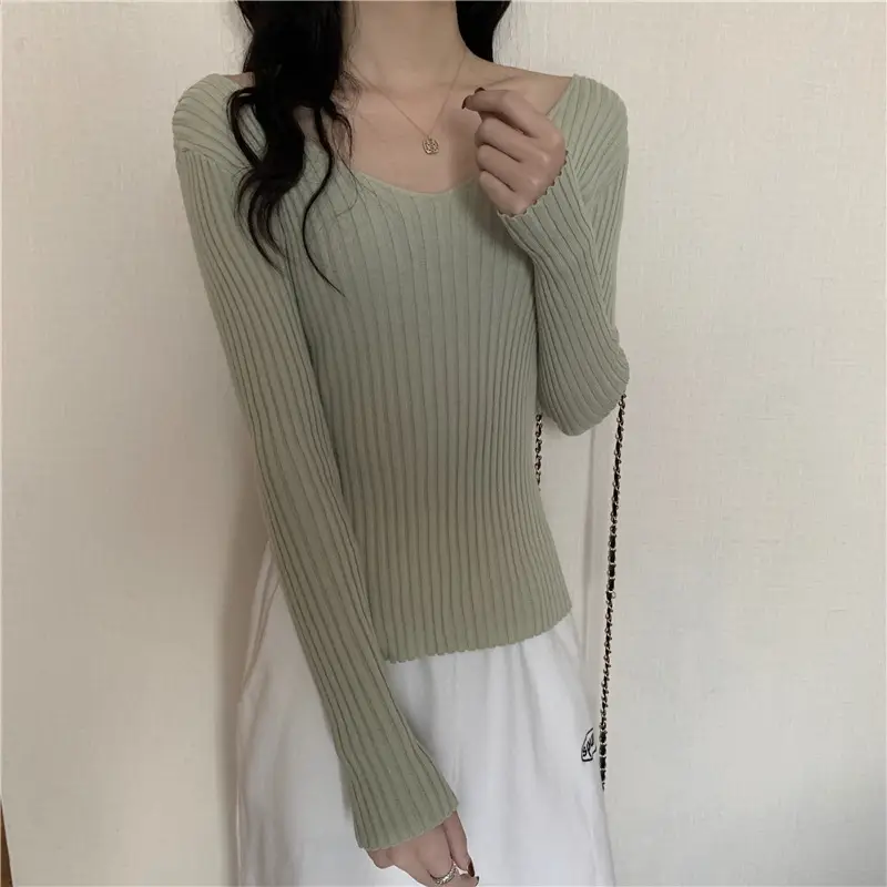 Black V-Neck Knit Sweater for Women Slim Fit — feature 14