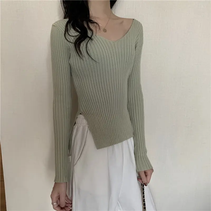 Black V-Neck Knit Sweater for Women Slim Fit — feature 16