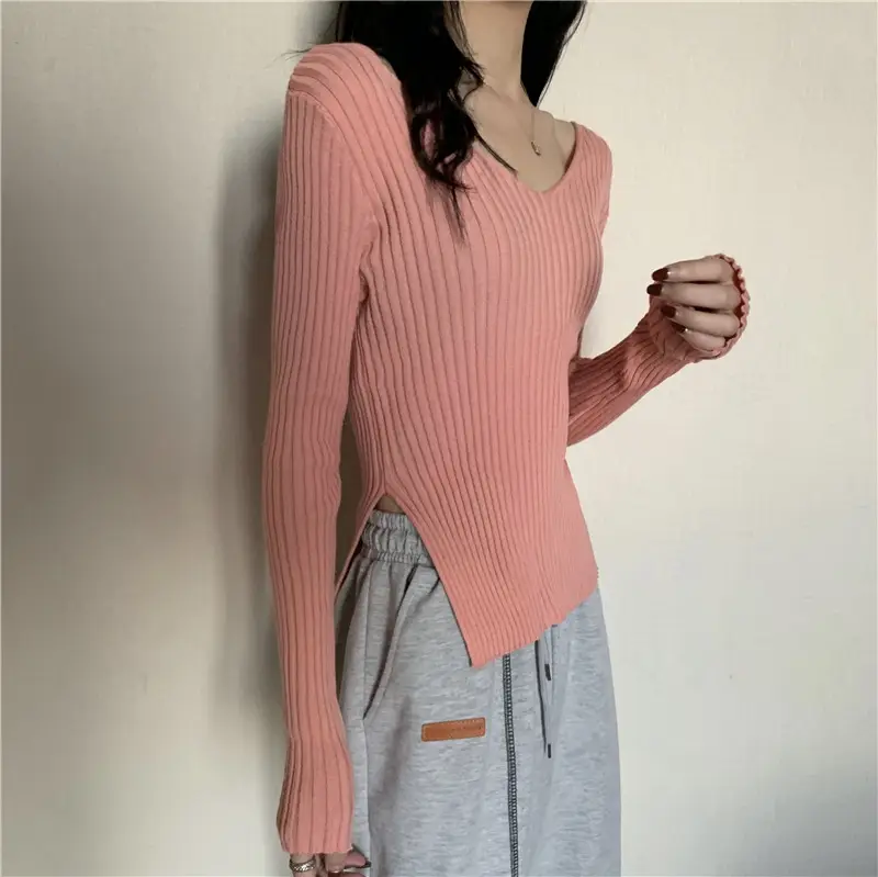 Black V-Neck Knit Sweater for Women Slim Fit - Image 3