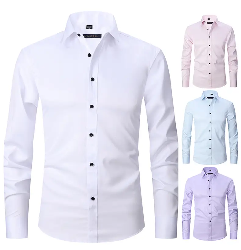 Men's Maroon Elastic Long Sleeve Business Shirt — feature 1