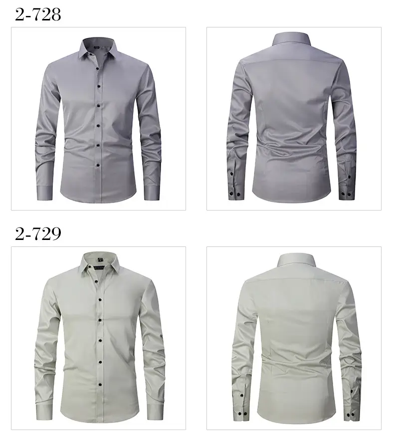 Men's Maroon Elastic Long Sleeve Business Shirt — feature 13