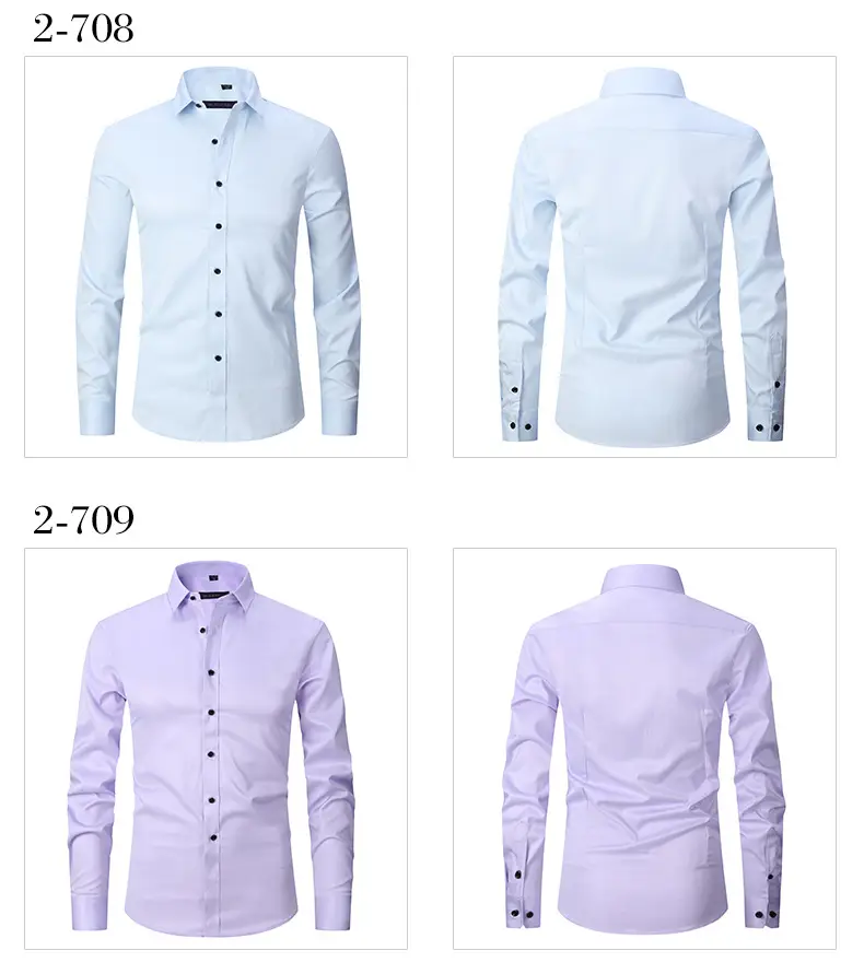 Men's Maroon Elastic Long Sleeve Business Shirt — feature 8