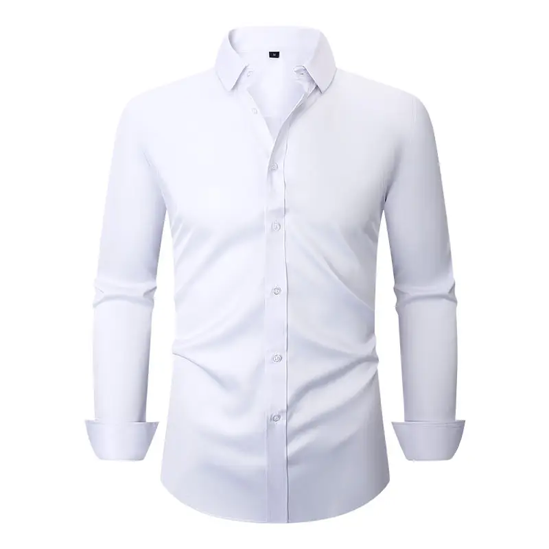 Men's Maroon Elastic Long Sleeve Business Shirt - Image 12