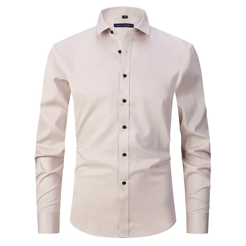 Men's Maroon Elastic Long Sleeve Business Shirt - Image 9