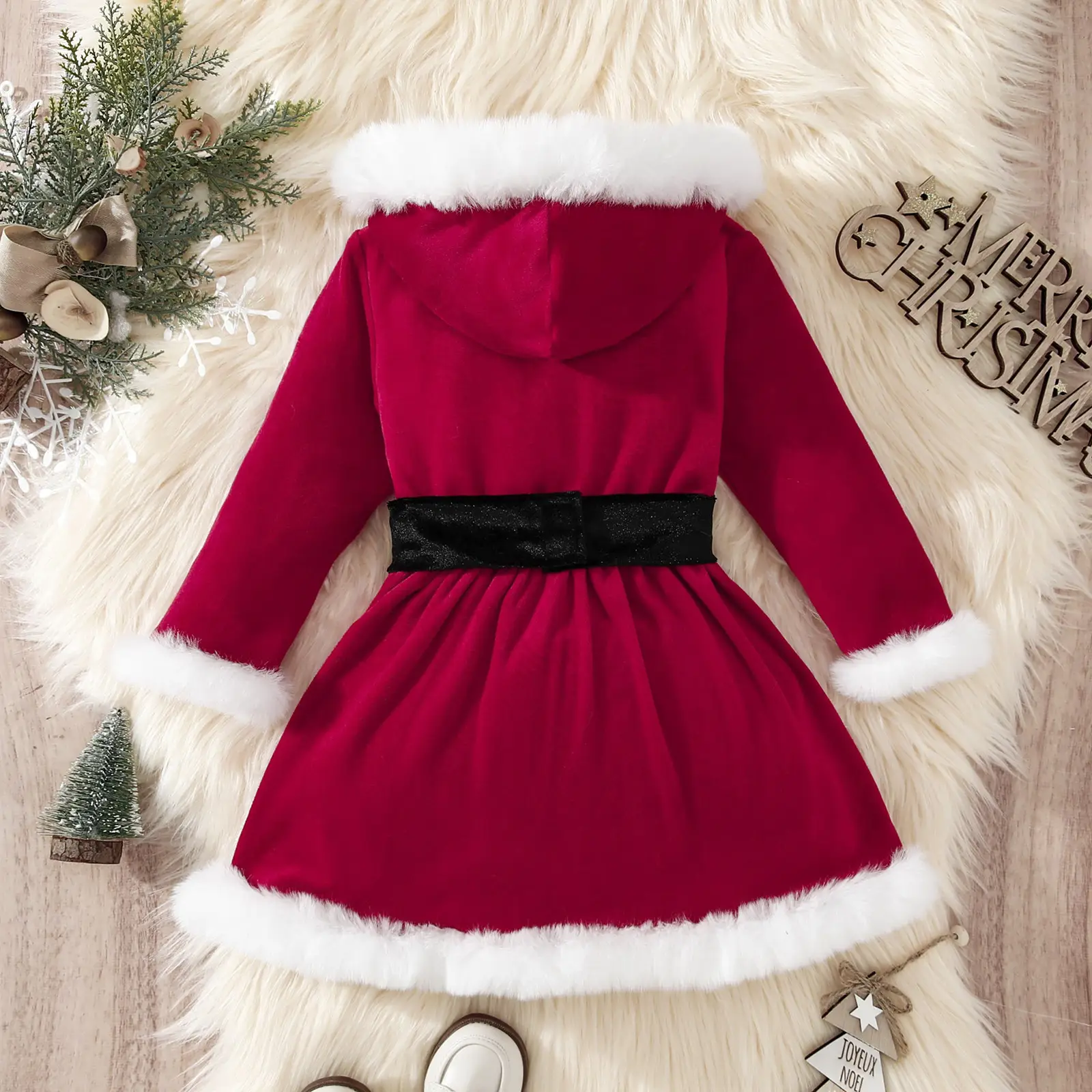 Mao Mao Hooded Christmas Dress for Girls V-Neck Waist - Image 2