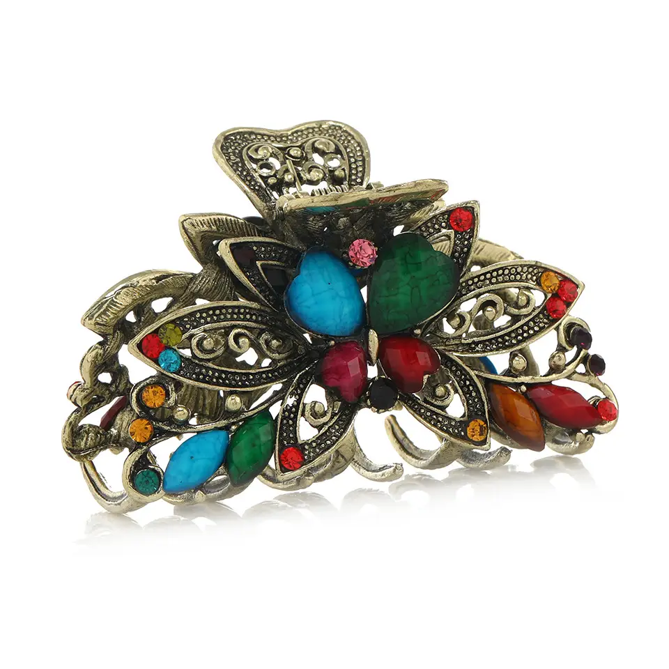 Retro Butterfly Hair Grab Clip with Orange Stones