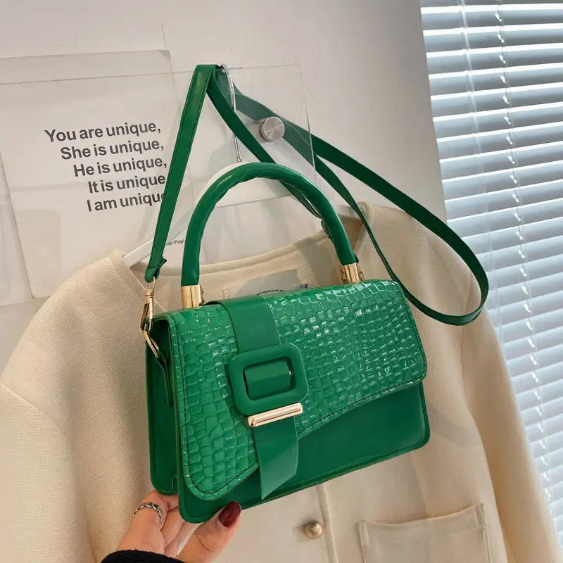 Pink Croc Texture Shoulder Crossbody Bag for Women