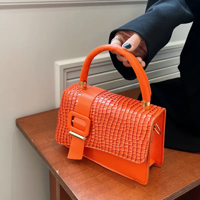 Pink Croc Texture Shoulder Crossbody Bag for Women
