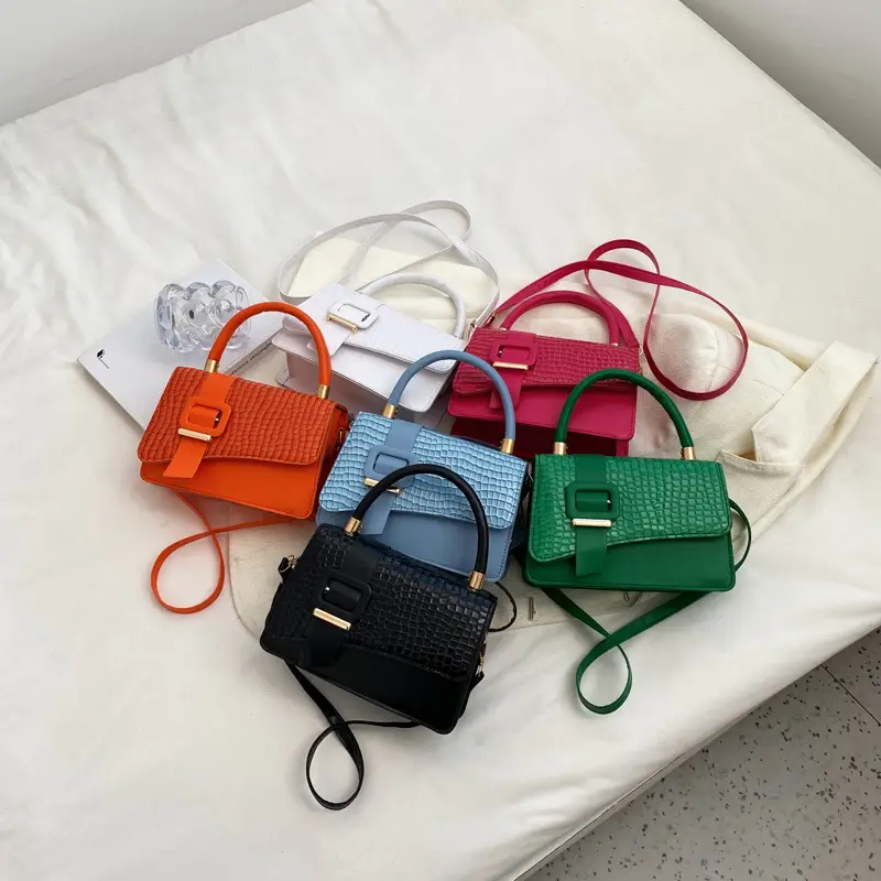 Pink Croc Texture Shoulder Crossbody Bag for Women