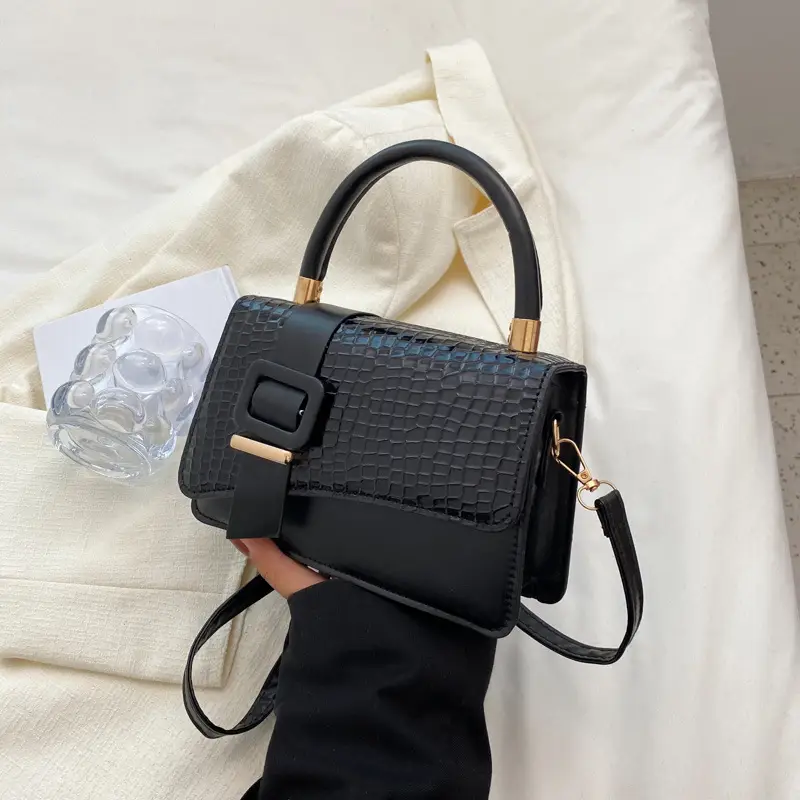 Pink Croc Texture Shoulder Crossbody Bag for Women