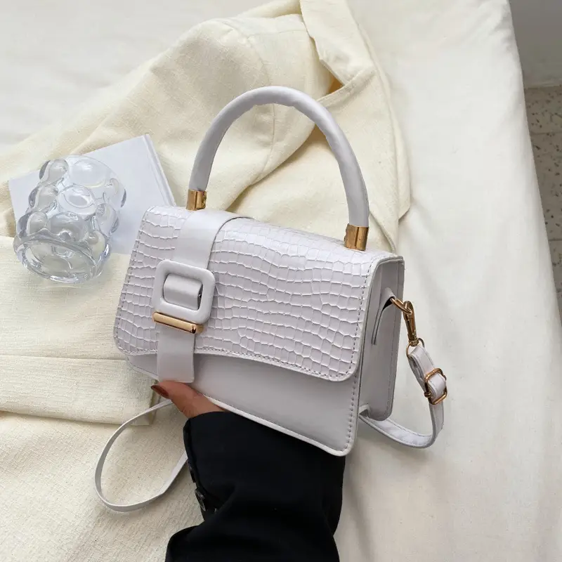 Pink Croc Texture Shoulder Crossbody Bag for Women