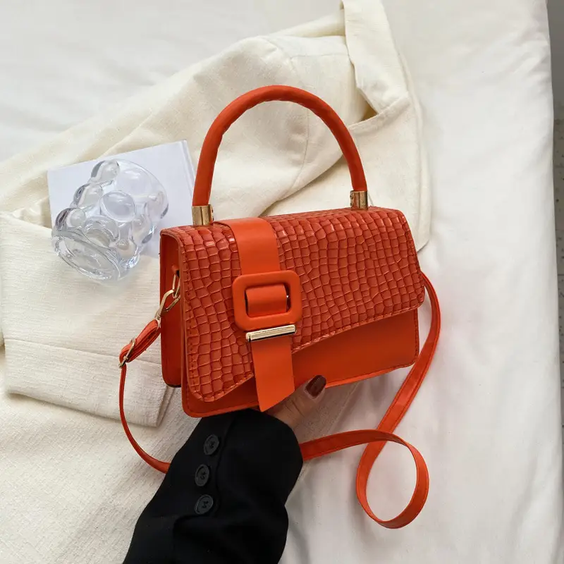 Pink Croc Texture Shoulder Crossbody Bag for Women