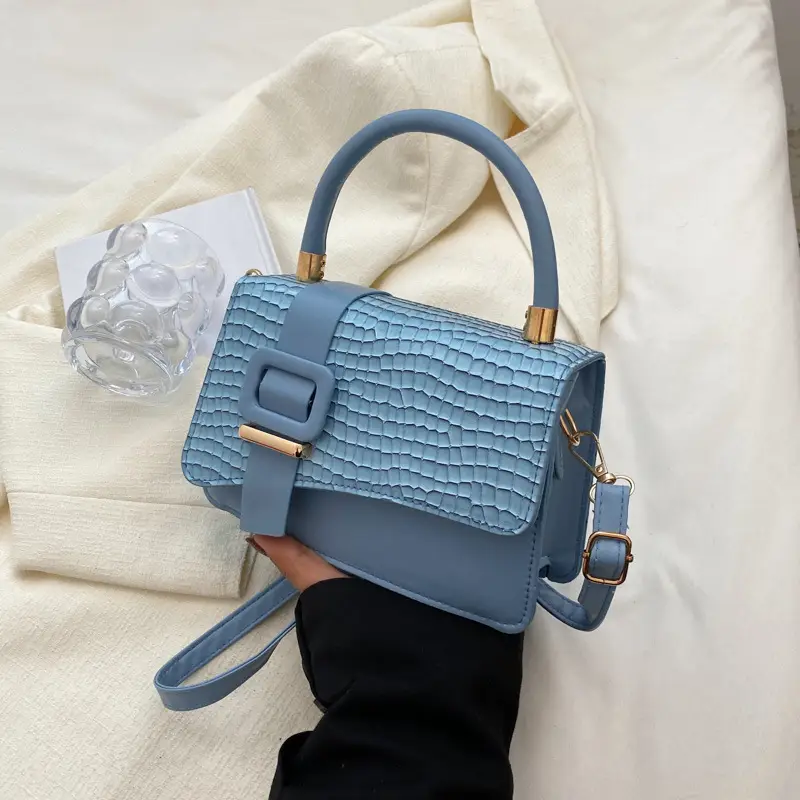 Pink Croc Texture Shoulder Crossbody Bag for Women