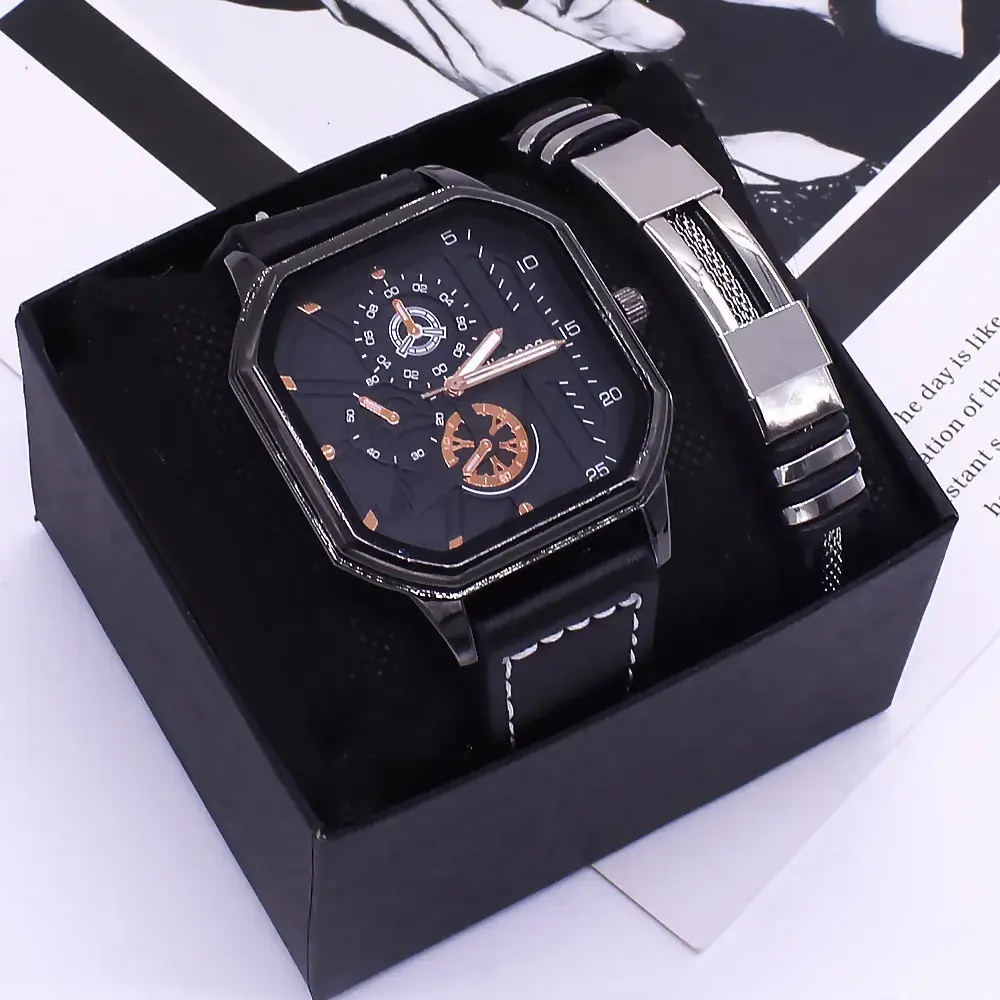 Men's Stainless Steel Watch with Black Dial & Bracelet