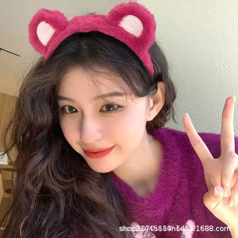 Plush Bear Ear Hairband with Fur Cap for Women - Image 12