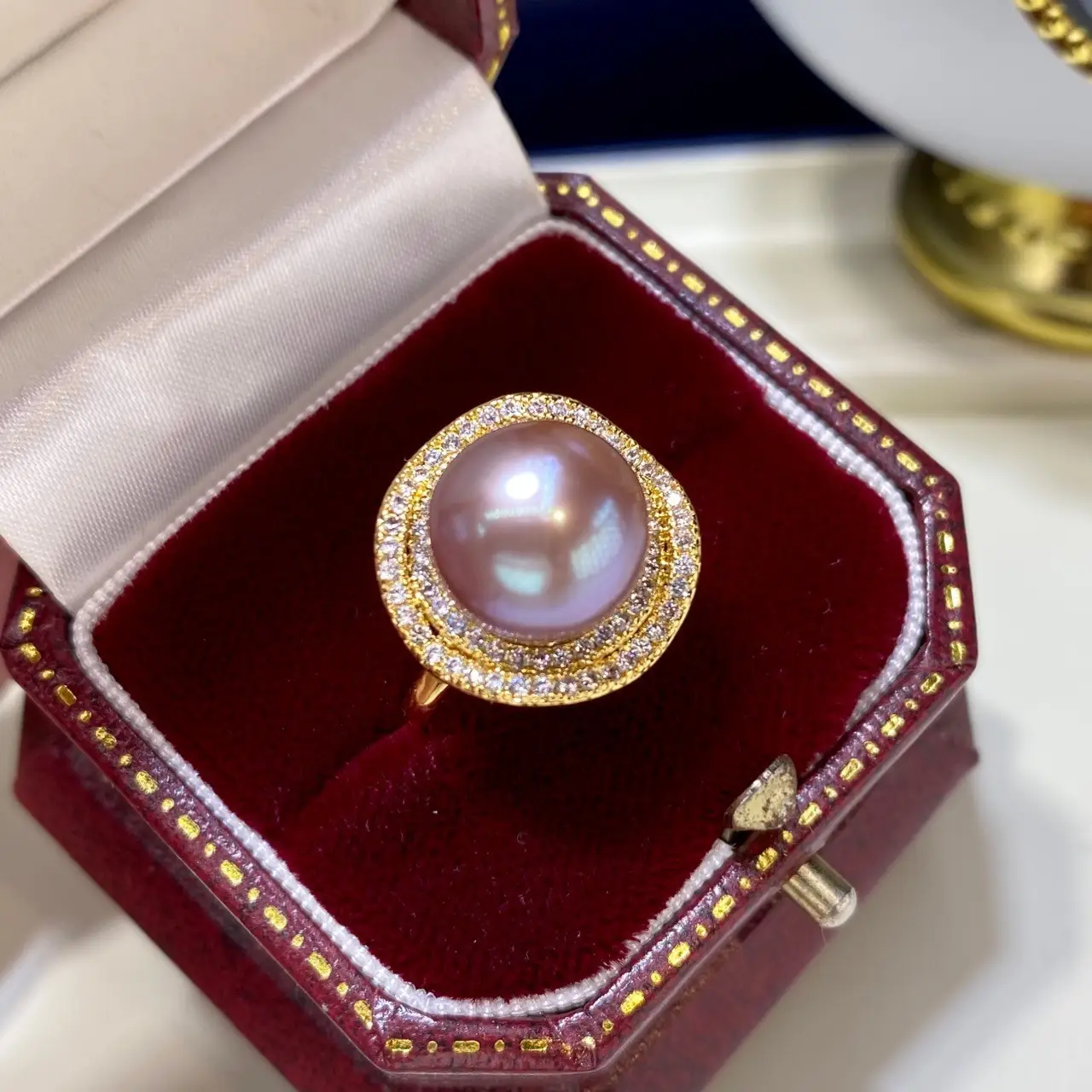 11mm Natural Pearl Ring with 12k Gold Plated Border - Image 3