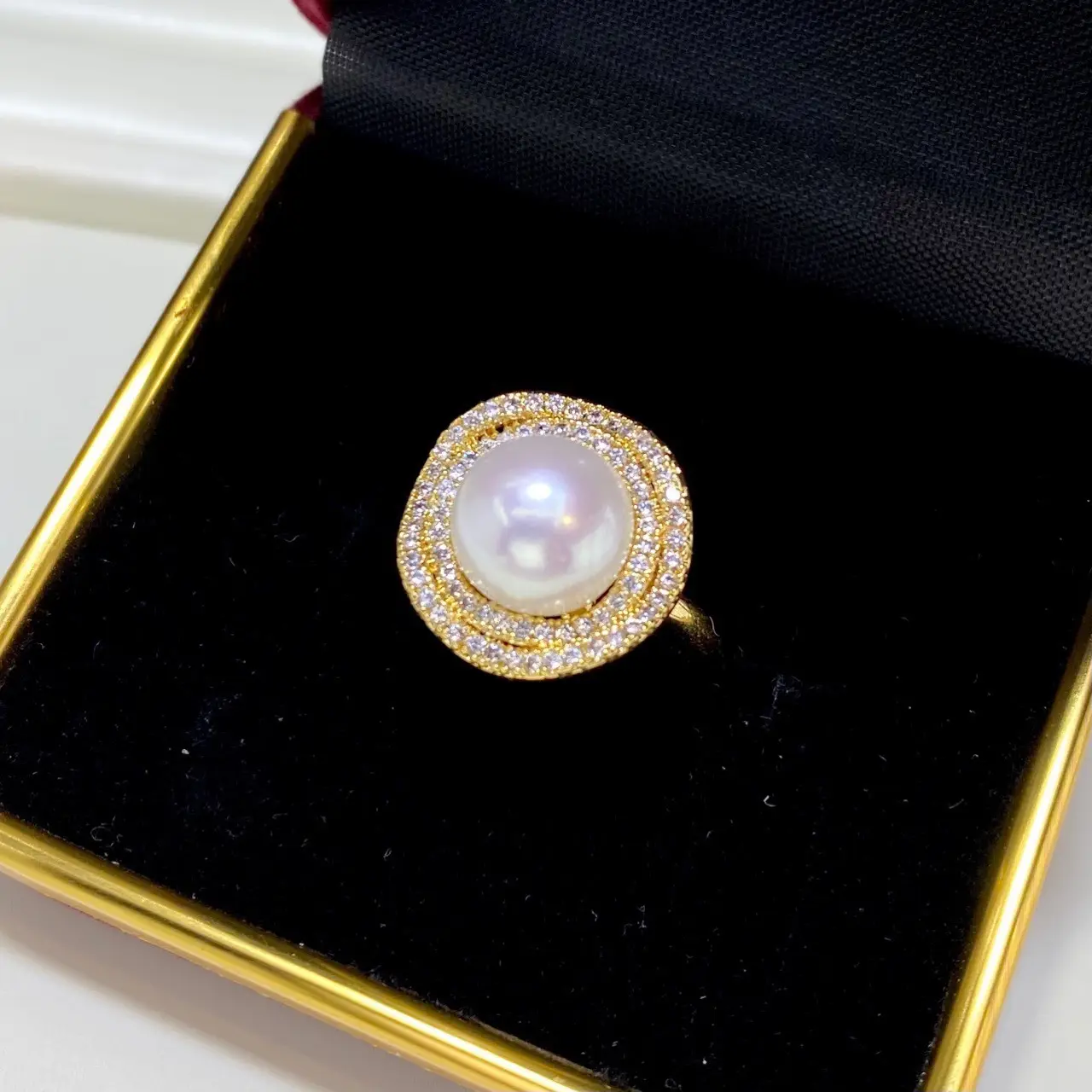 11mm Natural Pearl Ring with 12k Gold Plated Border — feature 10