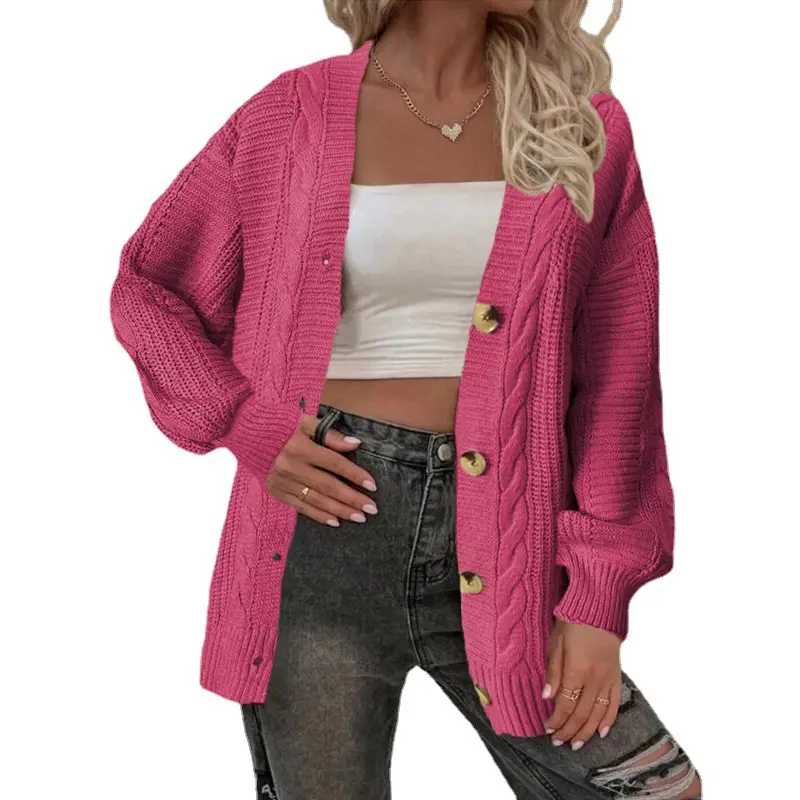 Pink Knitted Women's Sweater Jacket 2023 - Image 8