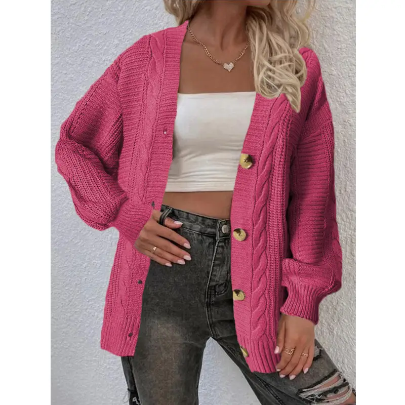 Pink Knitted Women's Sweater Jacket 2023 - Image 3