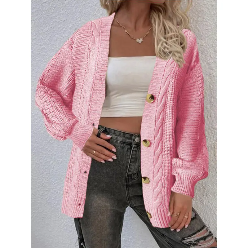 Pink Knitted Women's Sweater Jacket 2023 - Image 4