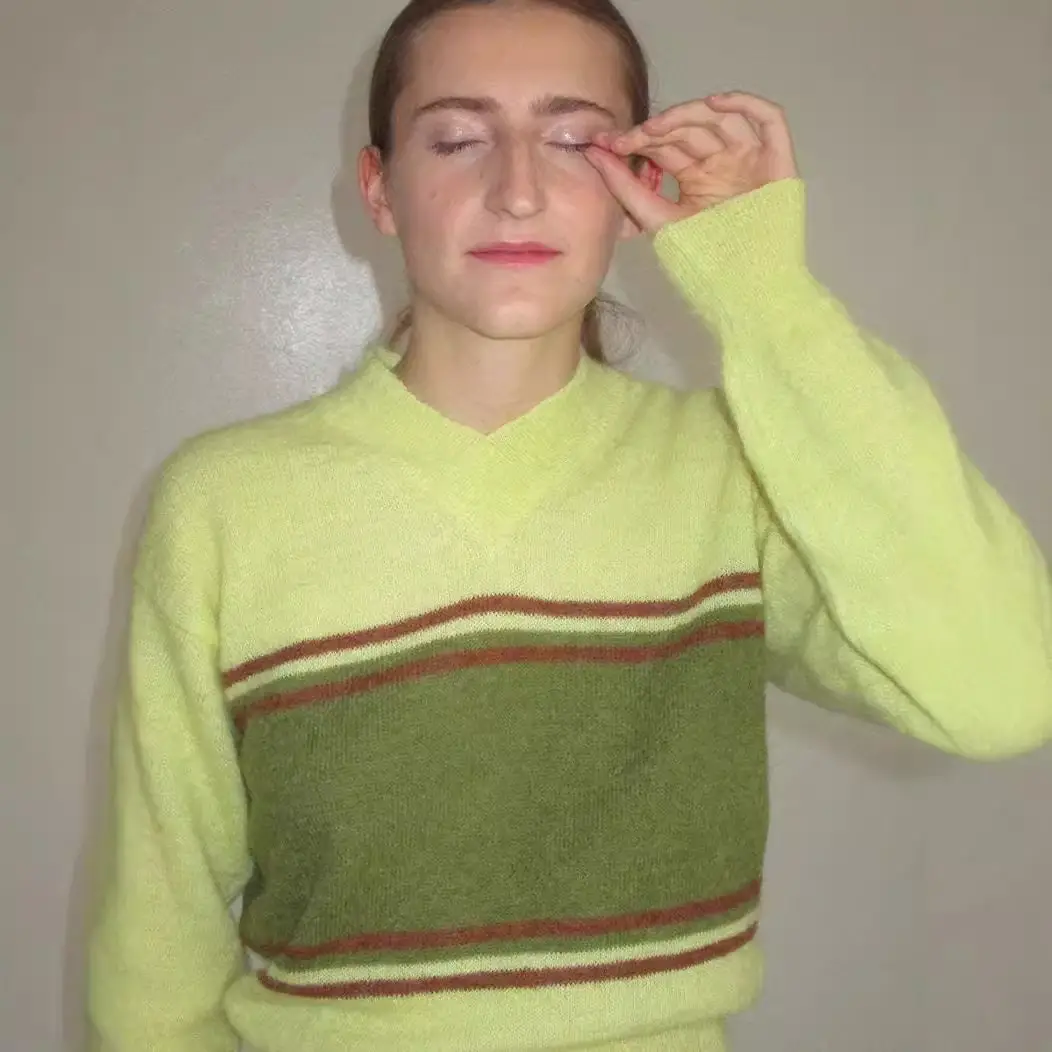 2022 V-Neck Knitted V-Neck Sweater Green Striped