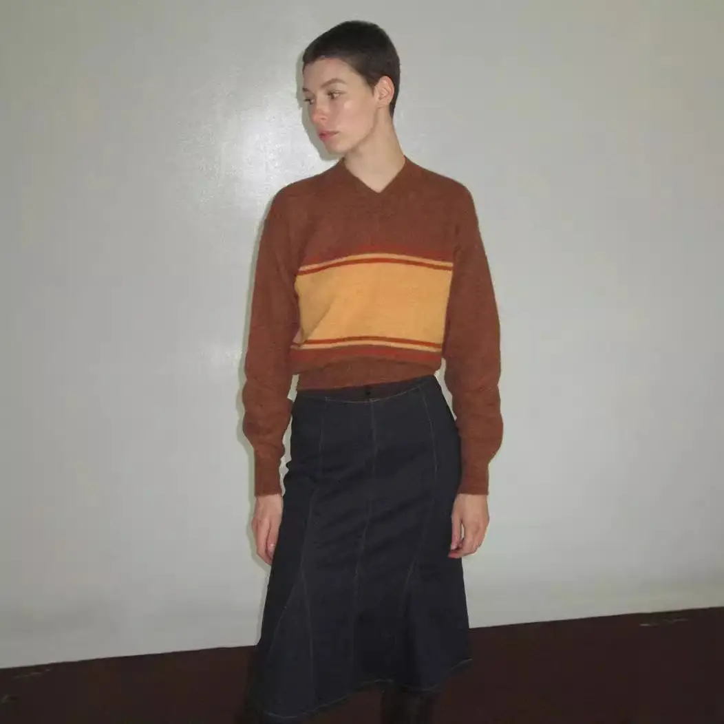 2022 V-Neck Knitted V-Neck Sweater Green Striped