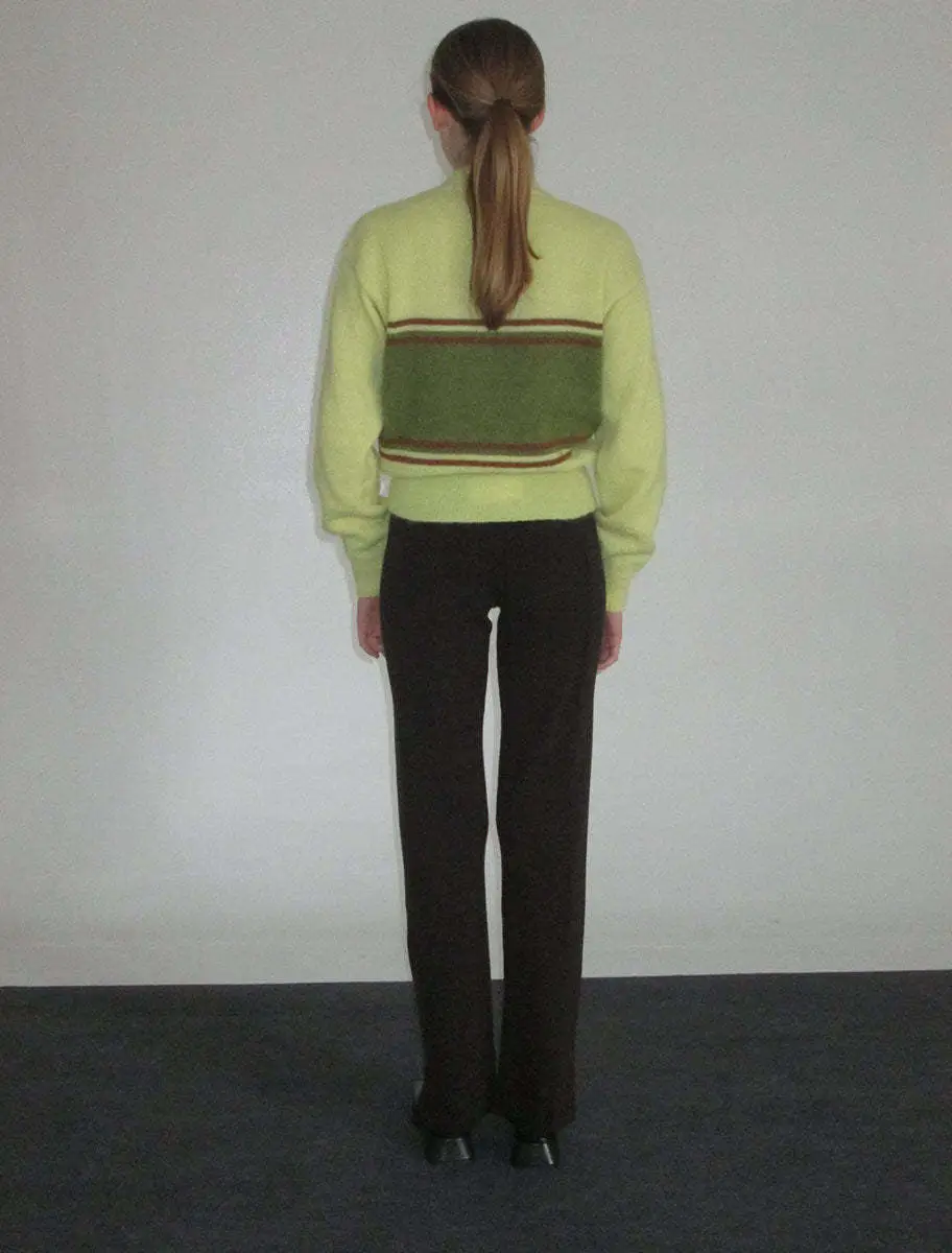 2022 V-Neck Knitted V-Neck Sweater Green Striped — feature 12