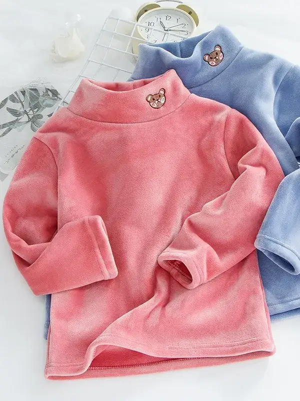 Baby Fleece Lined Half Collar Shirt Pink