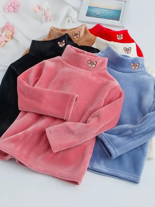 Baby Fleece Lined Half Collar Shirt Pink