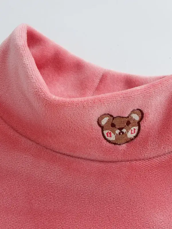 Baby Fleece Lined Half Collar Shirt Pink