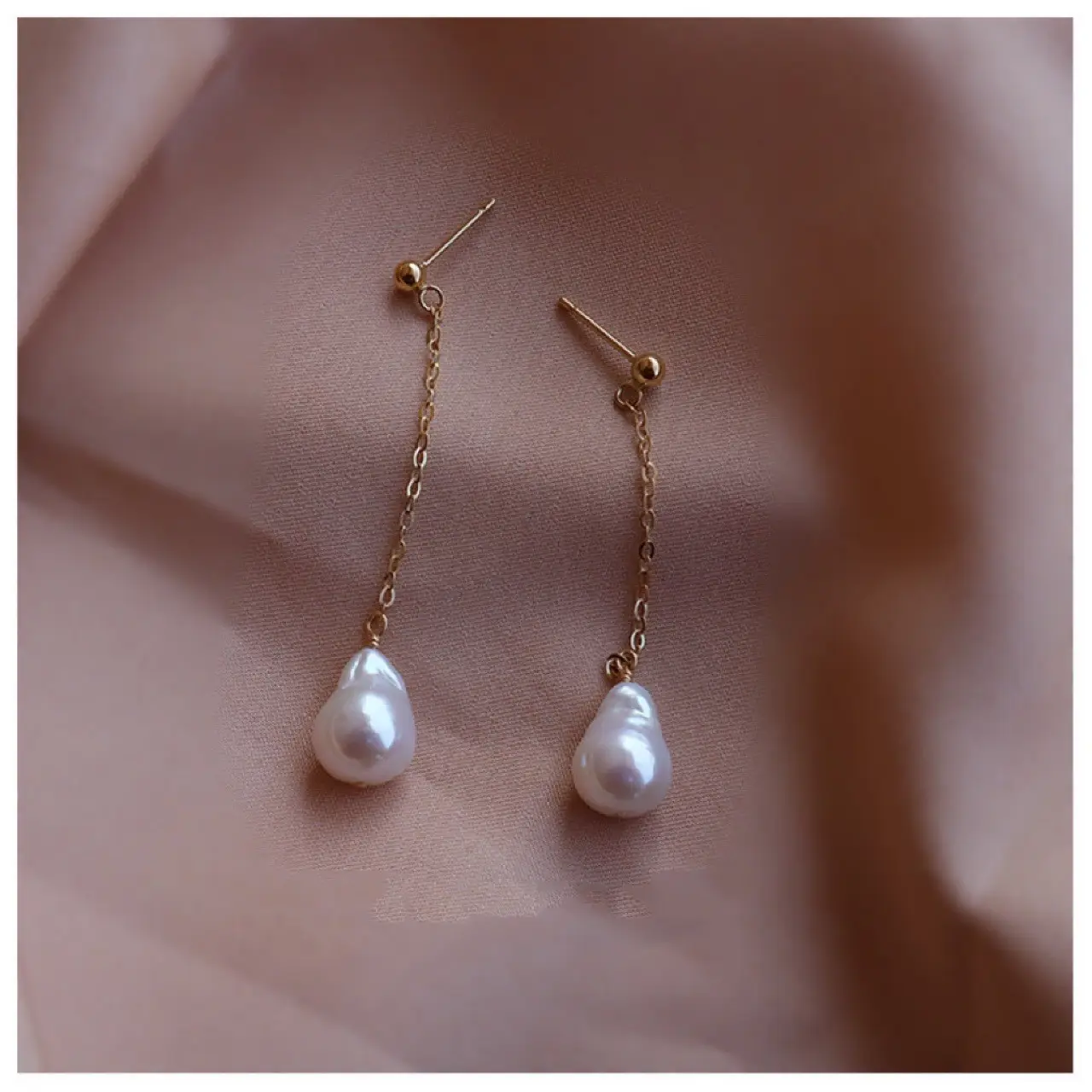 Vintage Pearl Drop Earrings 925 Silver Plated 14k Gold - Image 2